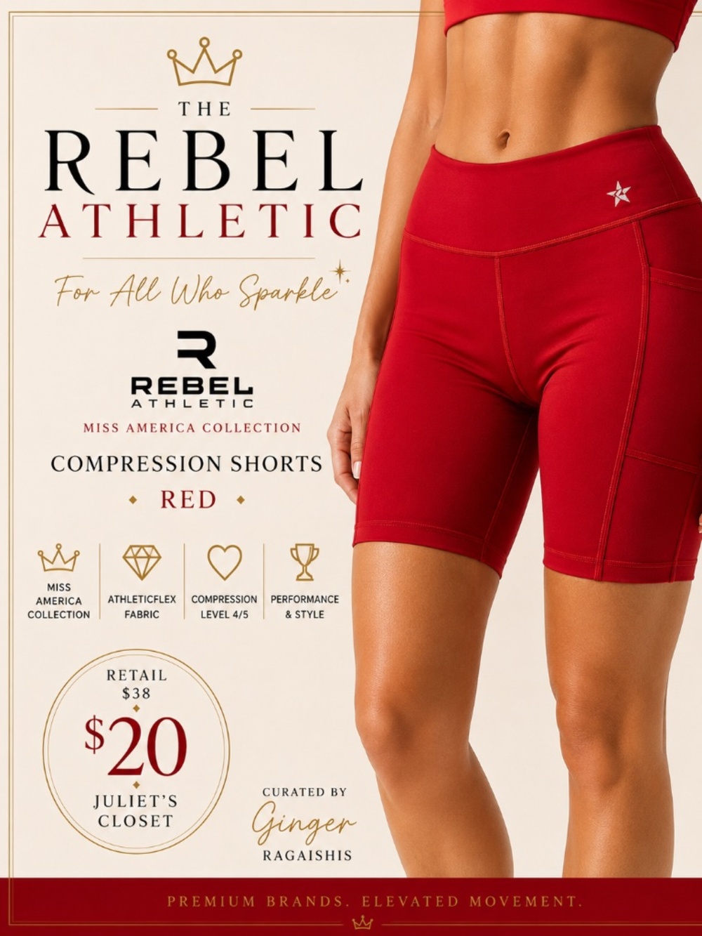 Rebel Athletic Miss America Red Compression Shorts